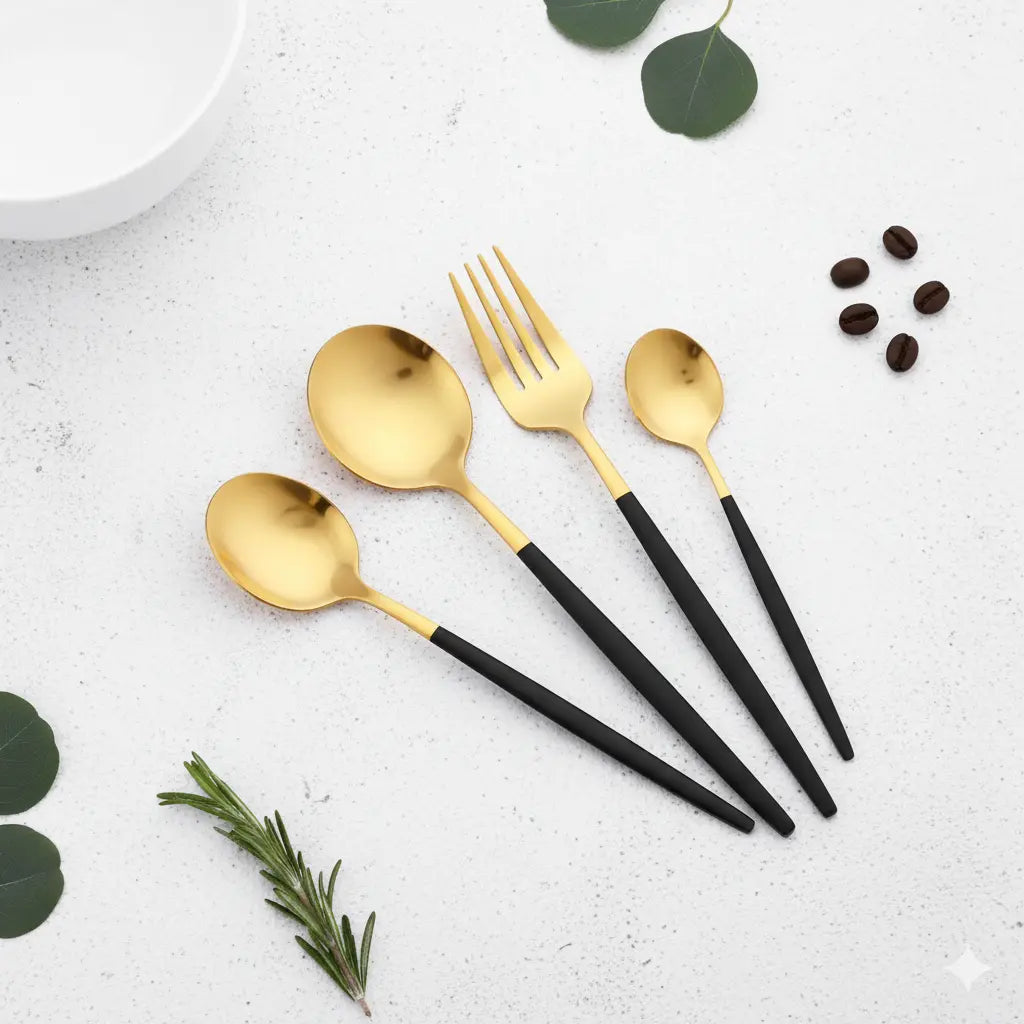 Elegant Black Gold Cutlery Set Luxiz™️