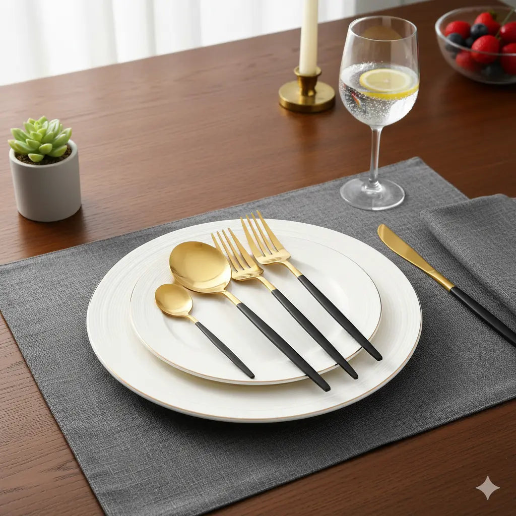 Elegant Black Gold Cutlery Set Luxiz™️