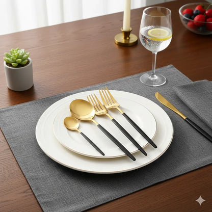 Elegant Black Gold Cutlery Set Luxiz™️