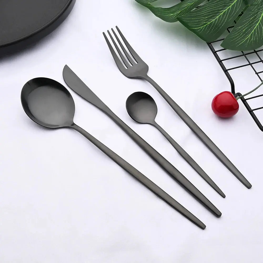 Elegant Black Gold Cutlery Set Luxiz™️