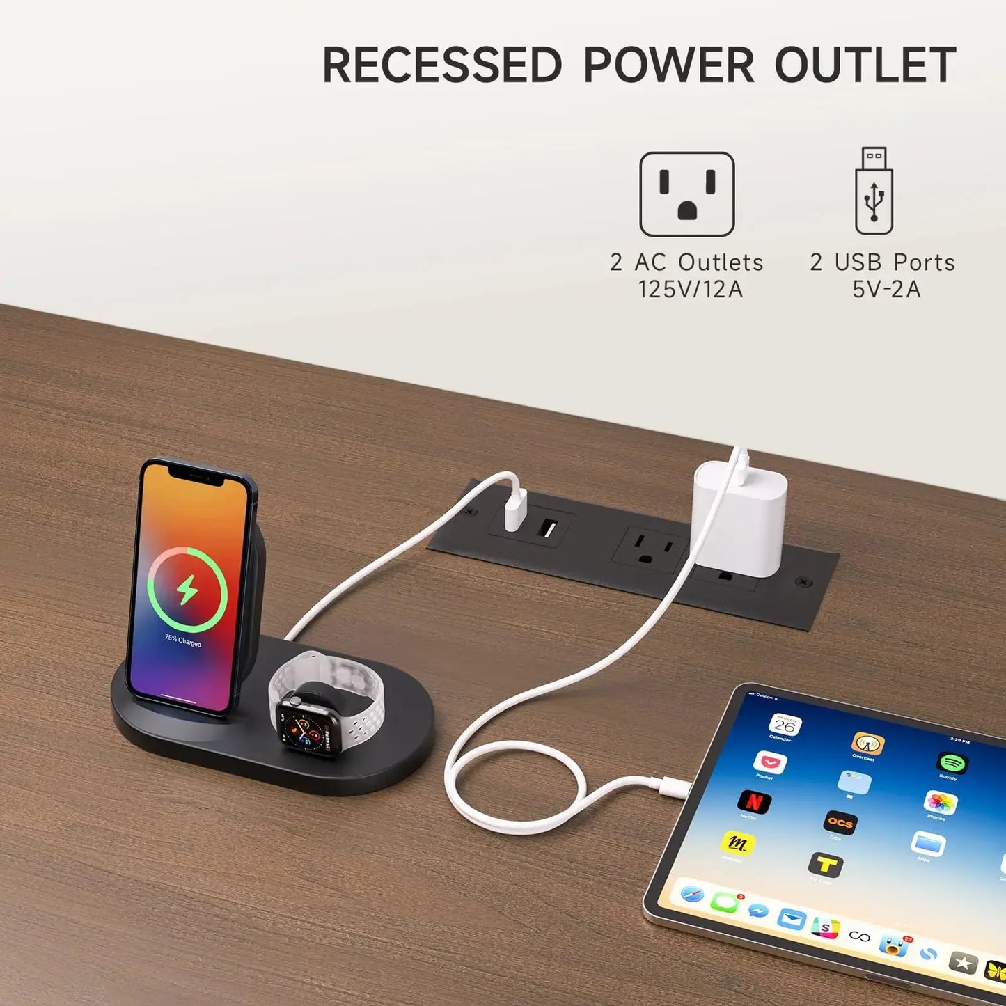 Luxiz 63" TV Stand with Power Outlet